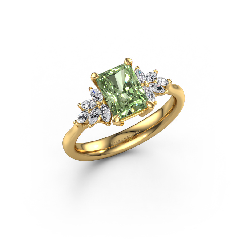 Image of Engagement ring Fiona RAD 585 gold Green lab grown diamond 7.5x5.5 mm