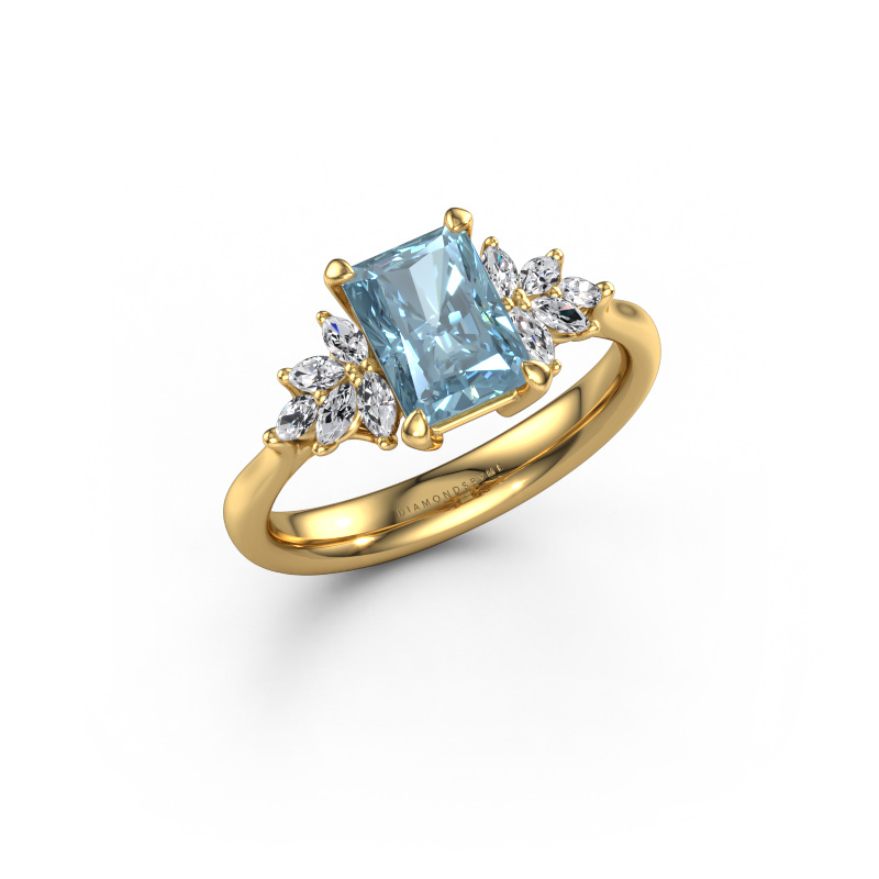 Image of Engagement ring Fiona RAD 585 gold Blue lab grown diamond 7.5x5.5 mm