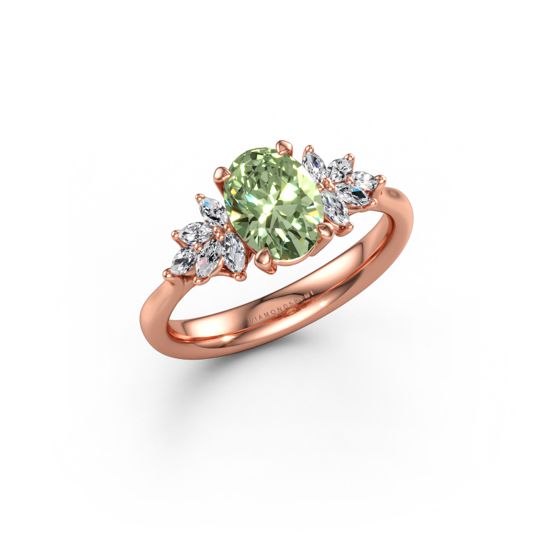 Immagine di Anello di fidanzamento Fiona OVL 585 oro rosa Diamante lab grown verde 8x6 mm