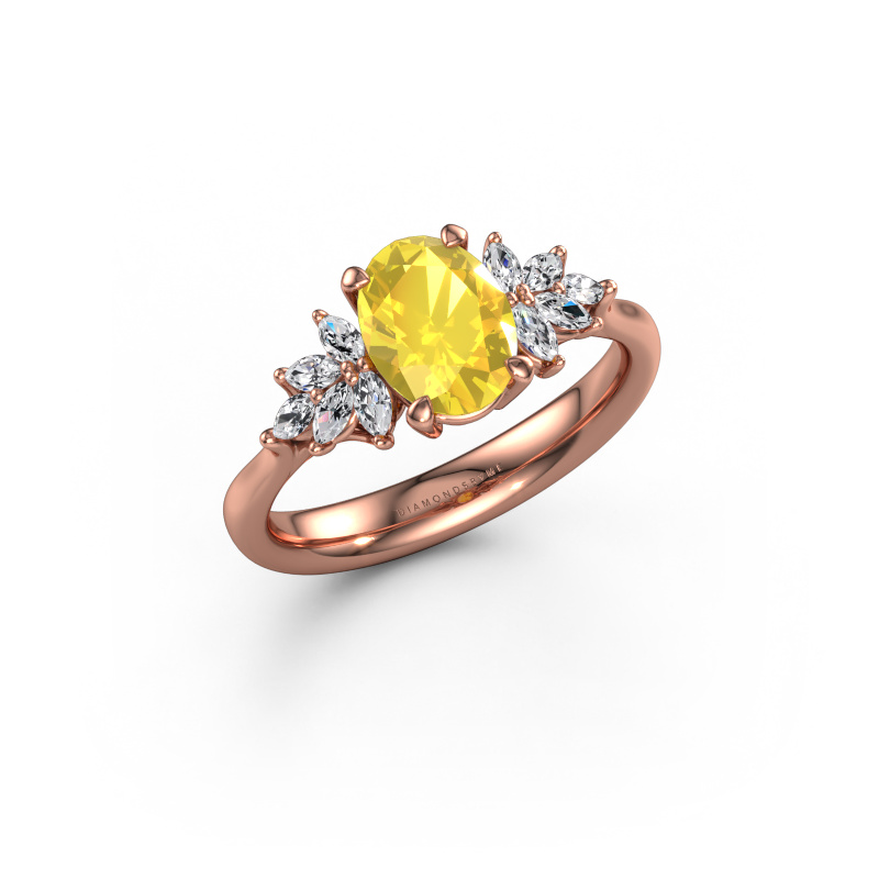 Image of Engagement ring Fiona OVL 585 rose gold Yellow sapphire 8x6 mm
