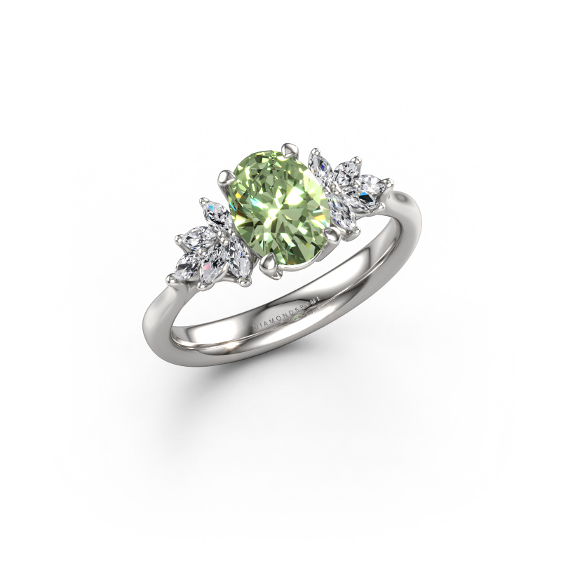 Image of Engagement ring Fiona OVL 950 platinum Green lab grown diamond 8x6 mm