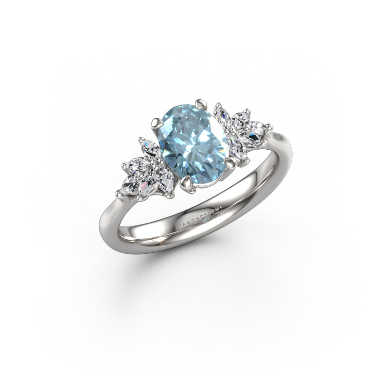 Image of Engagement ring Fiona OVL 950 platinum Blue lab grown diamond 8x6 mm