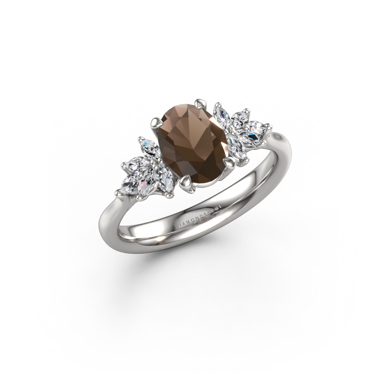 Image of Engagement ring Fiona OVL 585 white gold Smokey quartz 8x6 mm