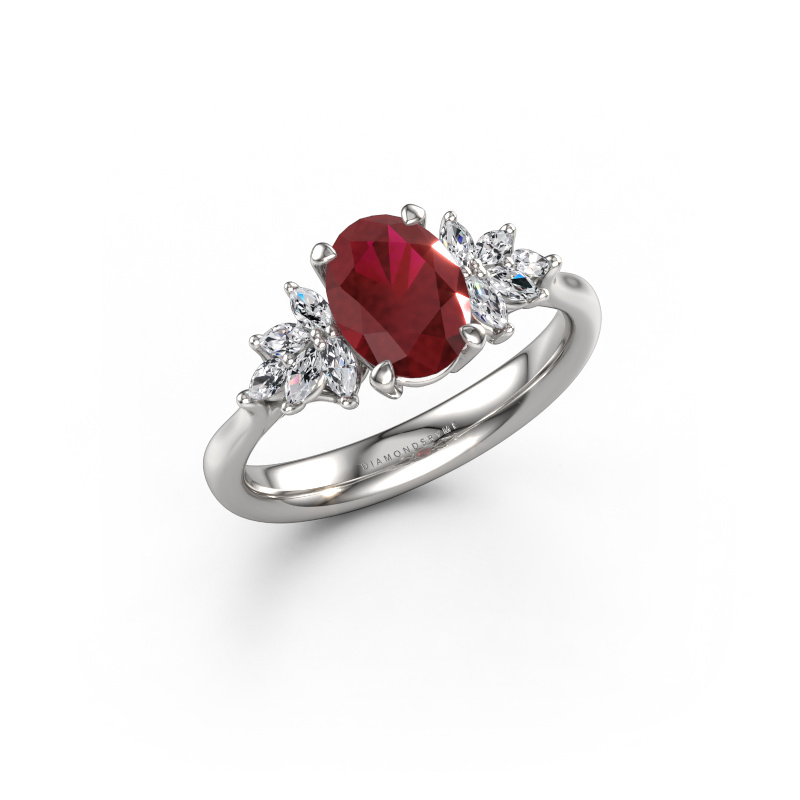 Image of Engagement ring Fiona OVL 950 platinum Ruby 8x6 mm