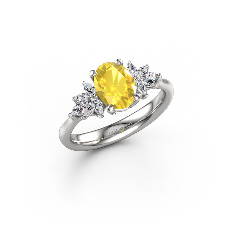 Image de Bague de fiançailles Fiona OVL 585 or blanc Saphir jaune 8x6 mm