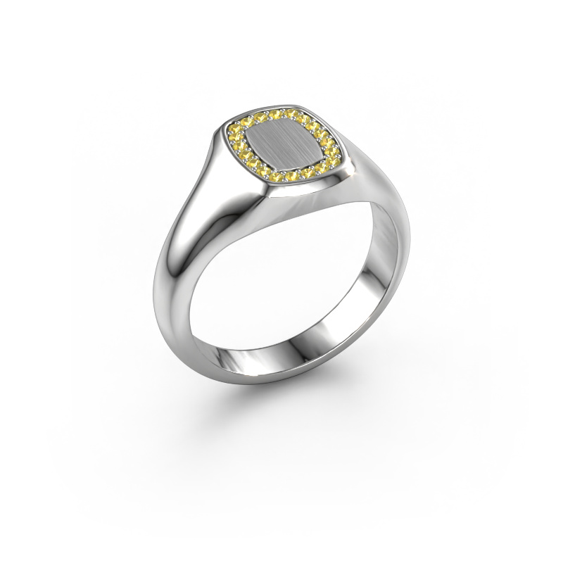 Image of Men's ring Floris Cushion 1 585 white gold Yellow sapphire 1.2 mm