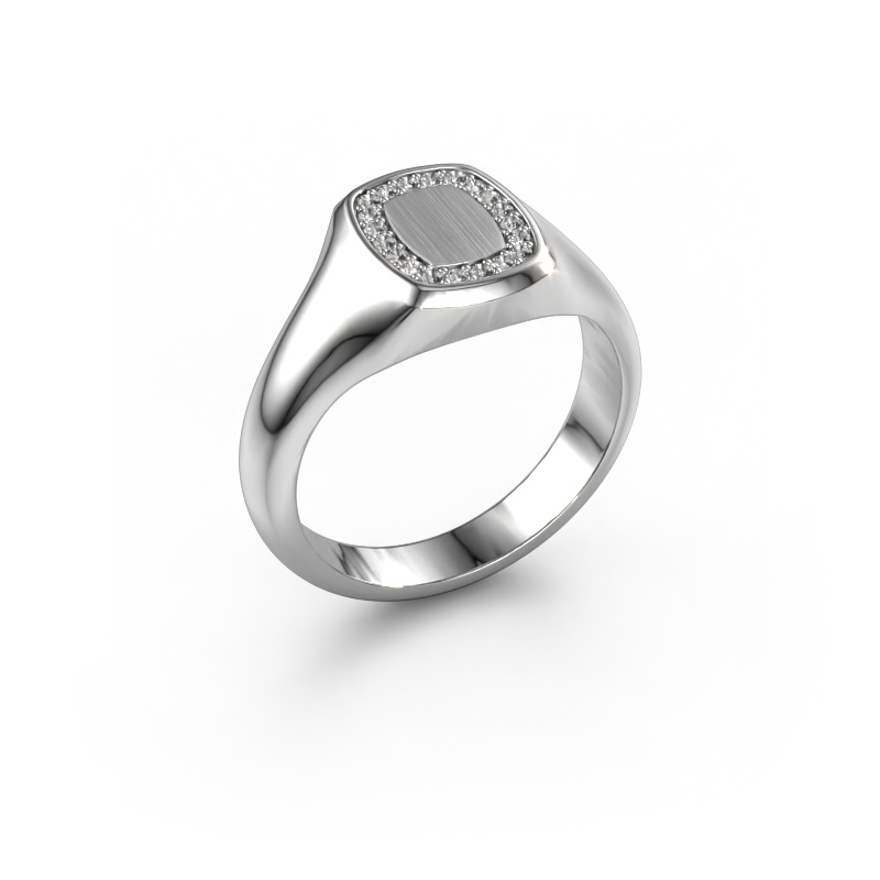 Image of Signet ring Dalia Cushion 1 585 white gold Diamond 0.15 crt