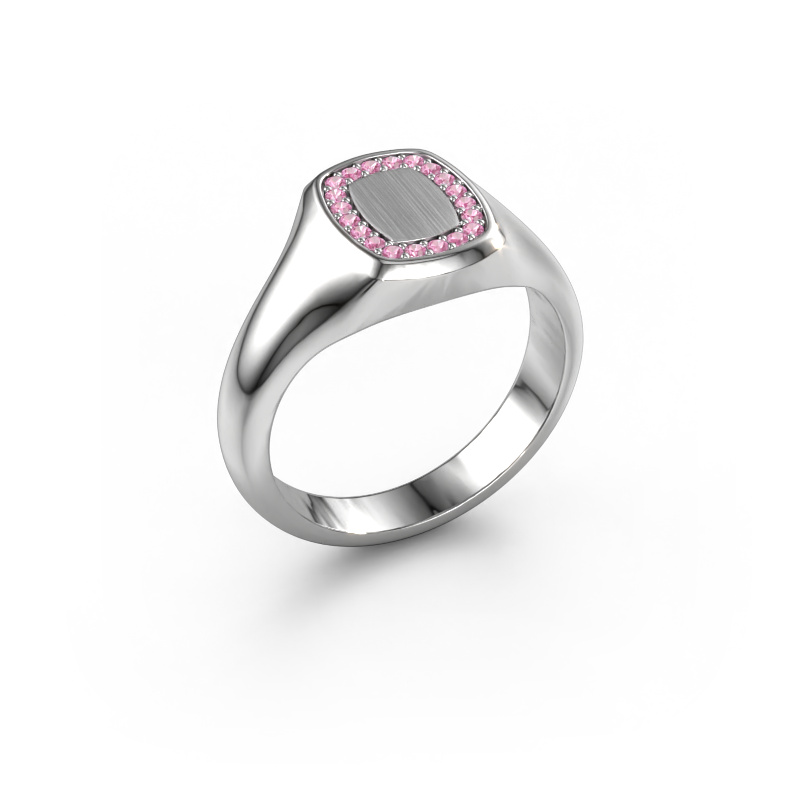 Image of Signet ring Dalia Cushion 1 585 white gold Pink sapphire 1.2 mm