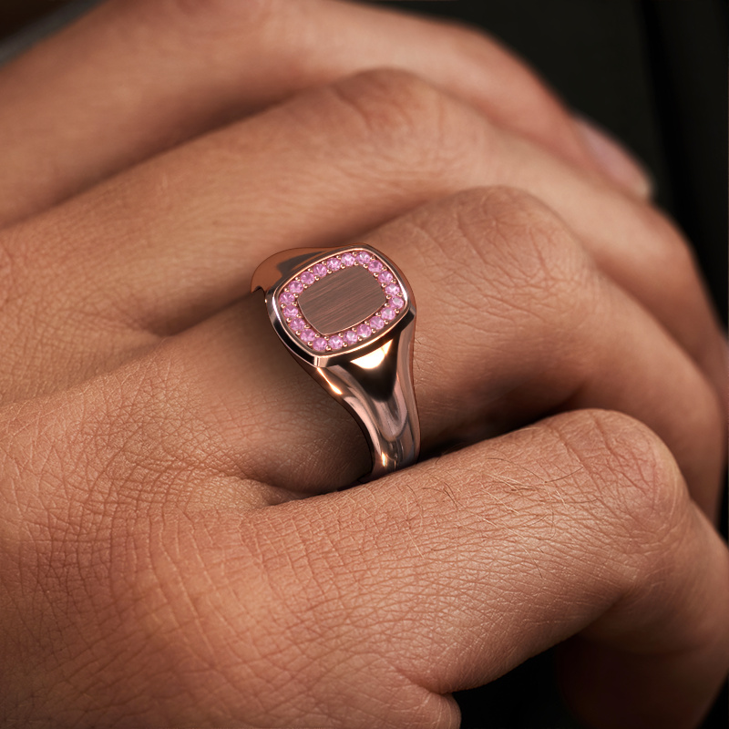 Image of Signet ring Dalia Cushion 1 585 rose gold Pink sapphire 1.2 mm