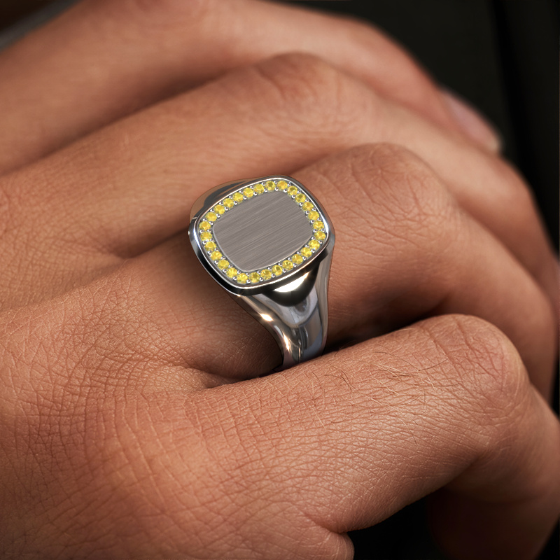 Image of Ring Dalia Cushion 2 950 platinum Yellow sapphire 1.2 mm