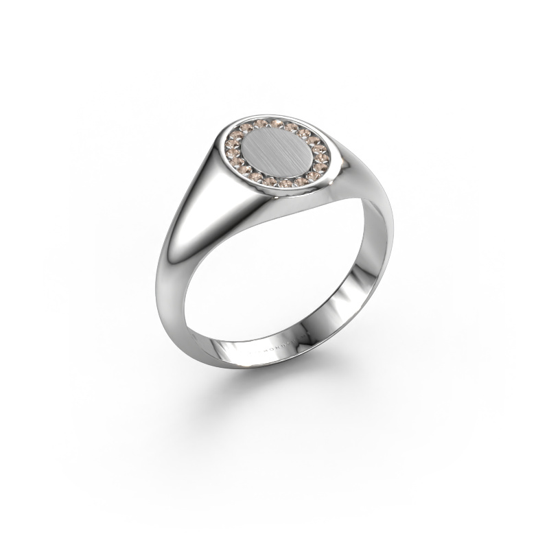 Image of Pinky ring Floris Oval 1 585 white gold Brown diamond 0.143 crt