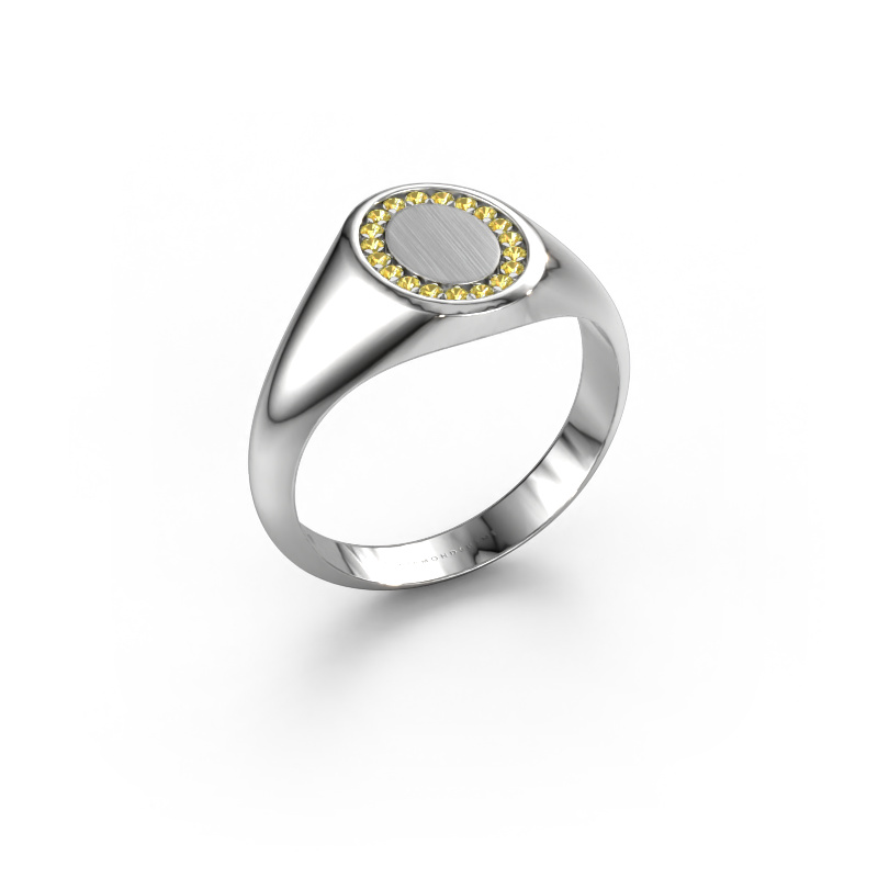 Image of Pinky ring Floris Oval 1 585 white gold Yellow sapphire 1.2 mm