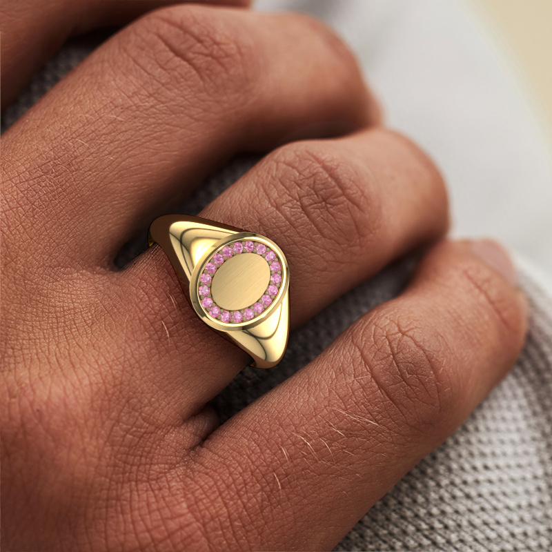 Image of Signet ring Rosy Oval 1  585 gold Pink sapphire 1.2 mm
