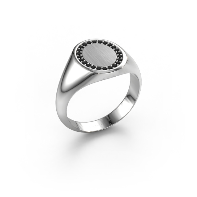 Image of Signet ring Rosy Oval 2 585 white gold Black diamond 0.216 crt