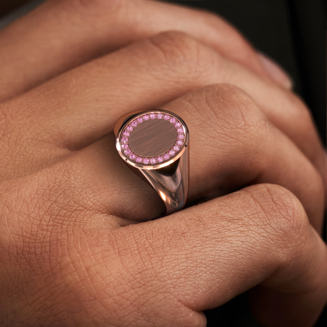 Image of Signet ring Rosy Oval 2 585 rose gold Pink sapphire 1.2 mm