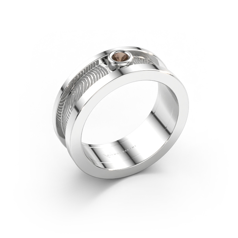 Immagine di Fede nuziale Francisca 585 oro bianco ±7 x 2,1 mm Quarzo fumé 2.5 mm