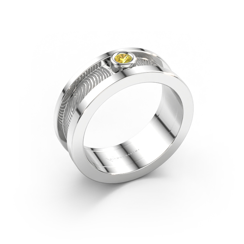 Immagine di Fede nuziale Francisca 585 oro bianco ±7 x 2,1 mm Zaffiro giallo 2.5 mm