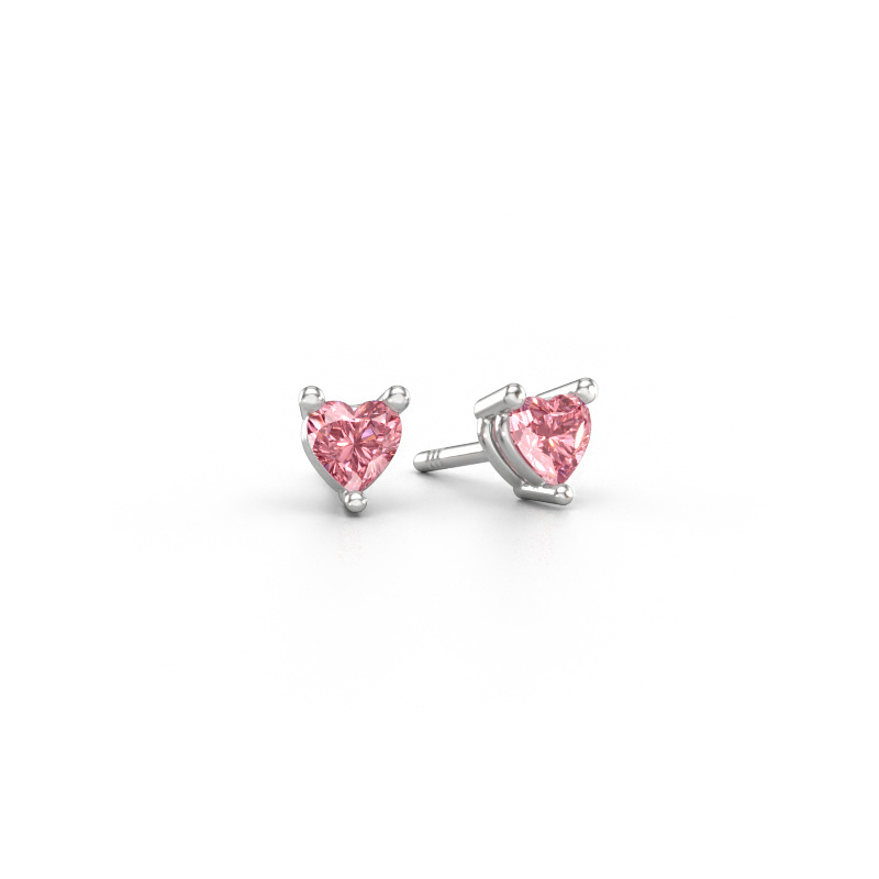 Bild av Stiftörhängen Garnet 585 vitt guld Rosa labbodlad diamant 4 mm