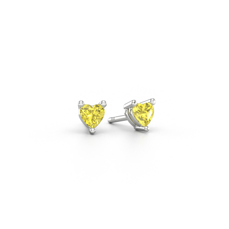 Immagine di Orecchini a lobo Garnet 585 oro bianco Diamante lab grown giallo 4 mm