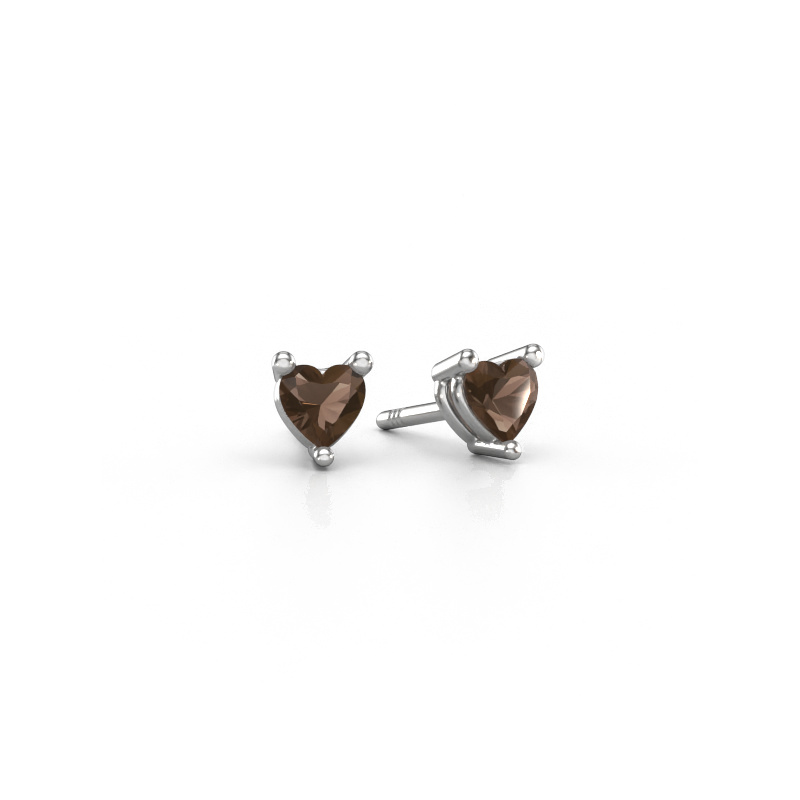 Image of Stud earrings Garnet 585 white gold Smokey quartz 4 mm