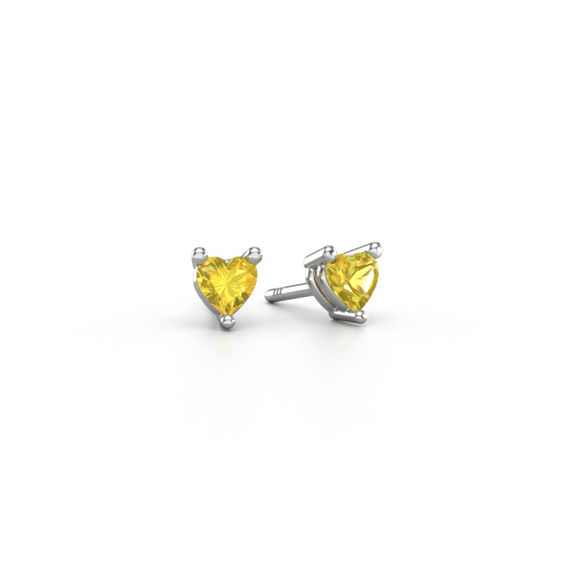 Image de Clous d'oreilles Garnet 585 or blanc Saphir jaune 4 mm