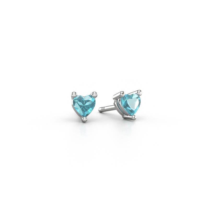 Image de Clous d'oreilles Garnet 585 or blanc Topaze bleue 4 mm