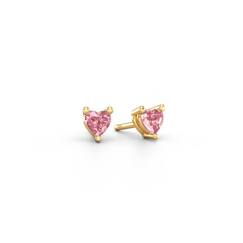 Image of Stud earrings Garnet 585 gold Pink lab grown diamond 4 mm