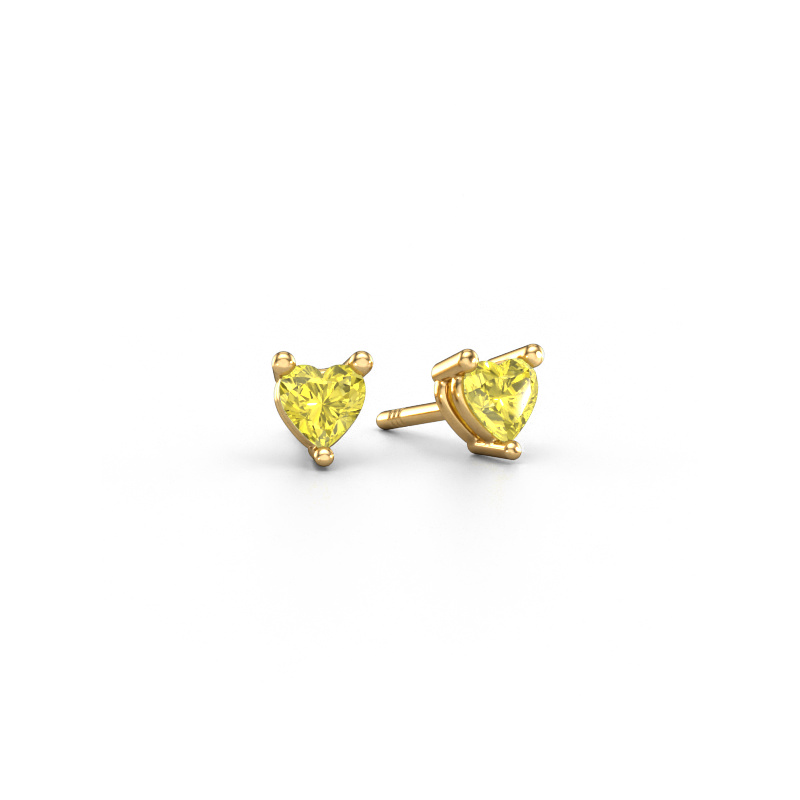 Image of Stud earrings Garnet 585 gold Yellow lab grown diamond 4 mm