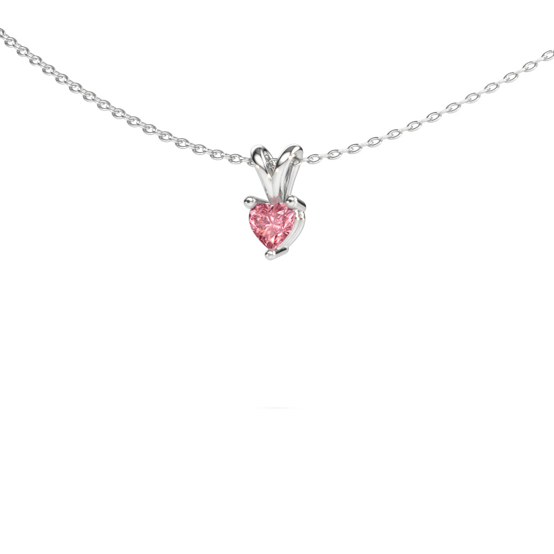 Immagine di Ciondolo Garnet 585 oro bianco Diamante lab grown rosa 4 mm