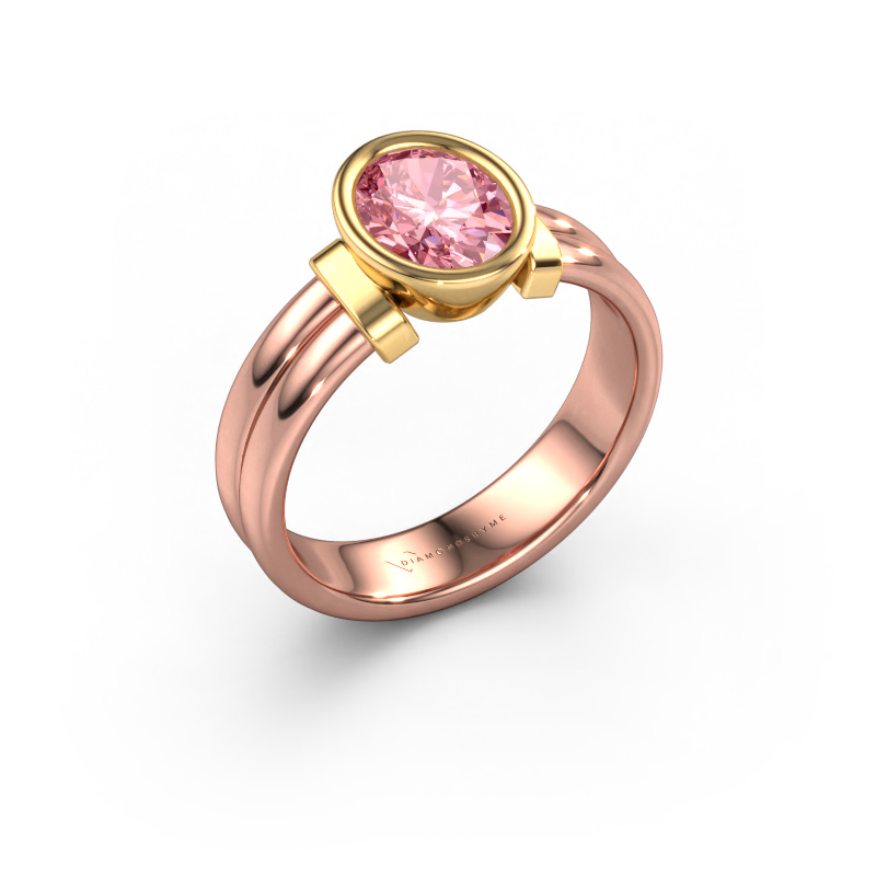 Image de Bague Gerda 585 or rose Diamant synthétique roze 8x6 mm