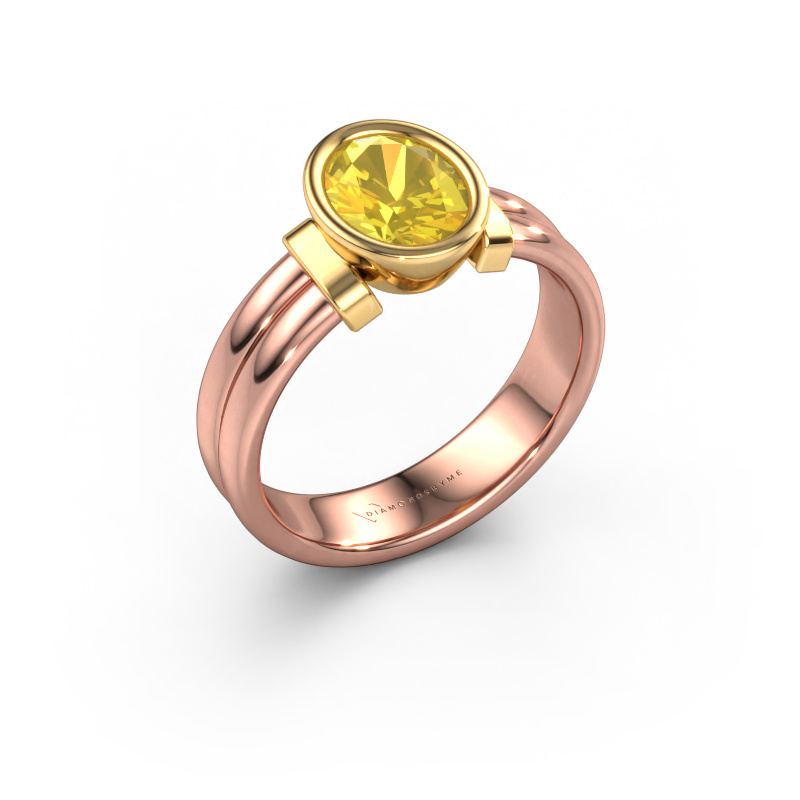Image de Bague Gerda 585 or rose Saphir jaune 8x6 mm