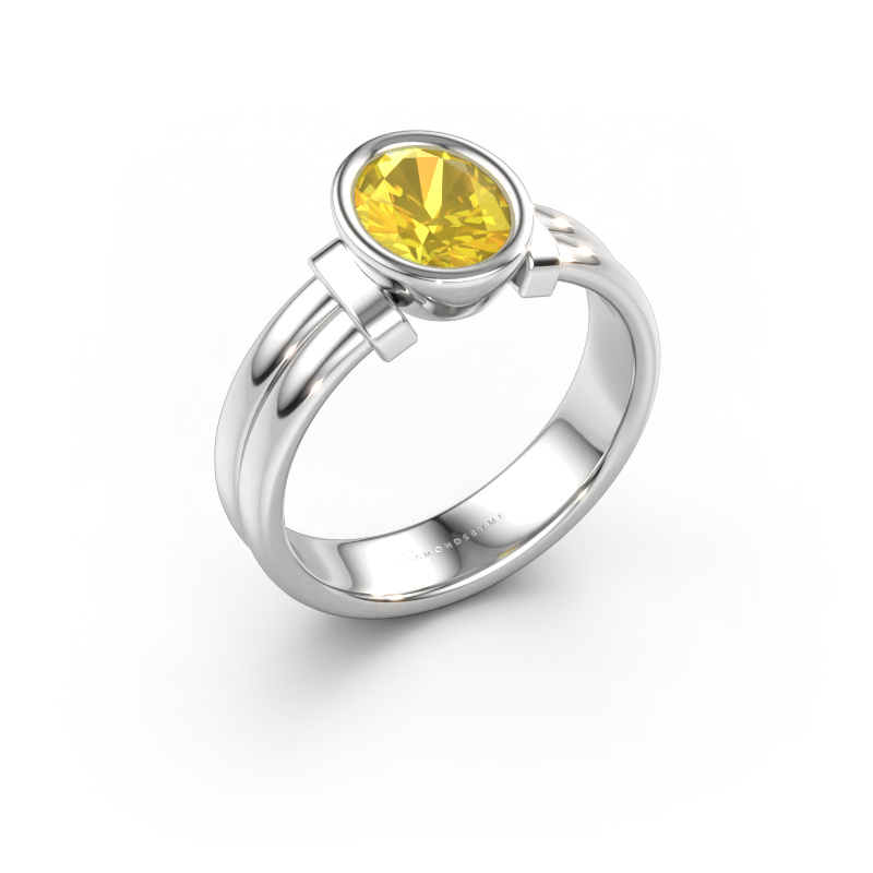 Bild av Ring Gerda 585 vitt guld Gul safir 8x6 mm