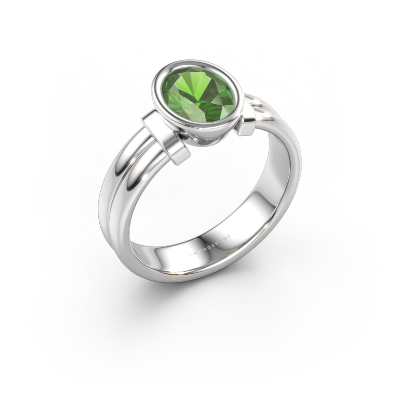 Immagine di Anello Gerda 585 oro bianco Tormalina verde 8x6 mm