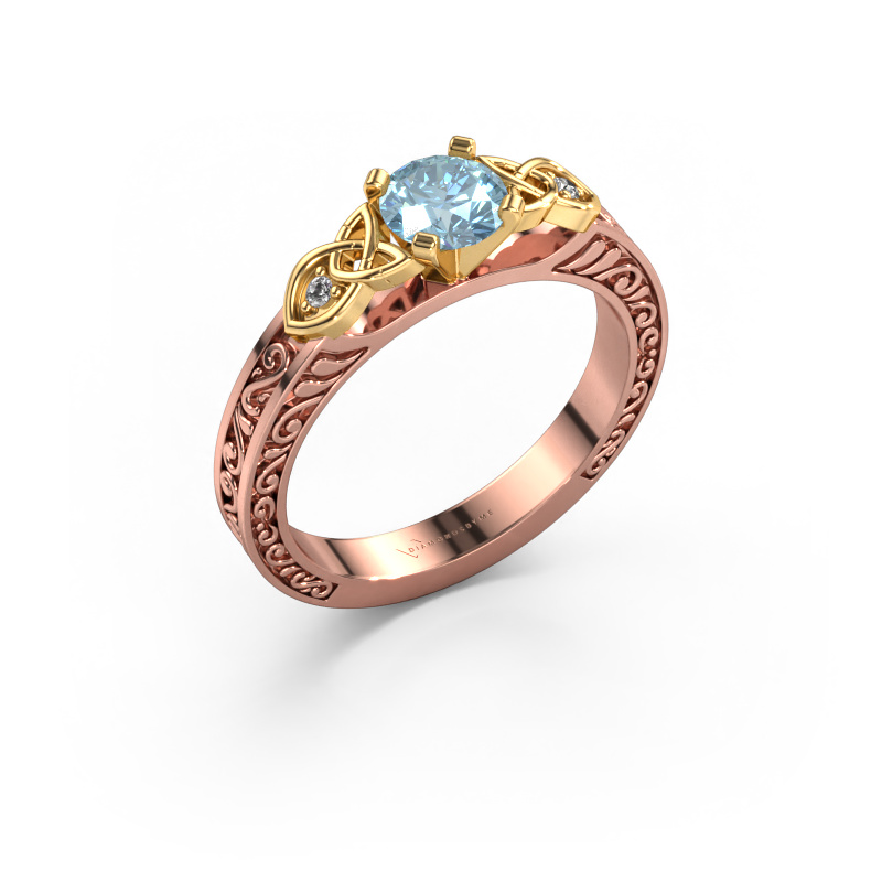 Afbeelding van Verlovingsring Gillian 585 rosé goud Blauwe lab grown diamant 5 mm