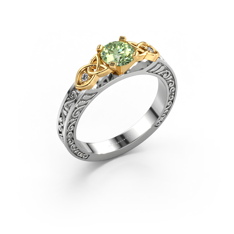 Image de Bague de fiançailles Gillian 585 or blanc Diamants synthétiques vert 5 mm