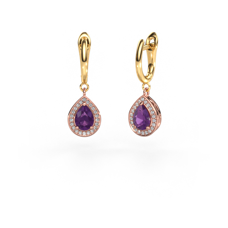 Image of Drop earrings Ginger 1 585 rose gold Amethyst 7x5 mm