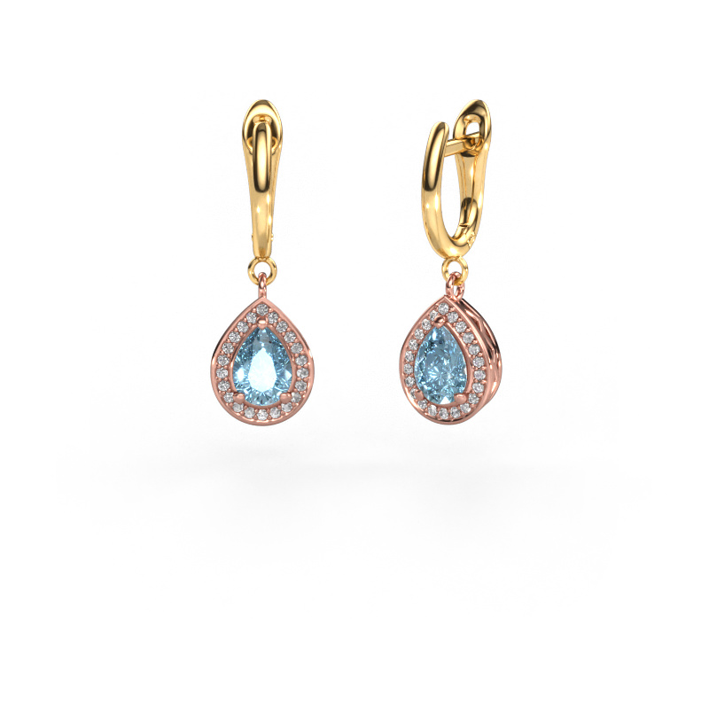 Image of Drop earrings Ginger 1 585 rose gold Blue lab grown diamond 7x5 mm