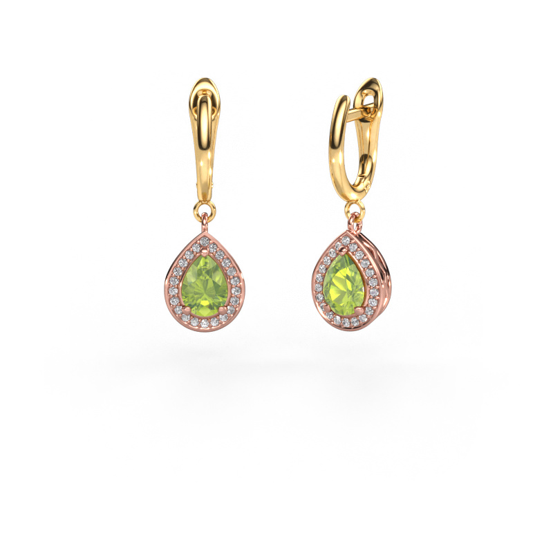 Image of Drop earrings Ginger 1 585 rose gold Peridot 7x5 mm