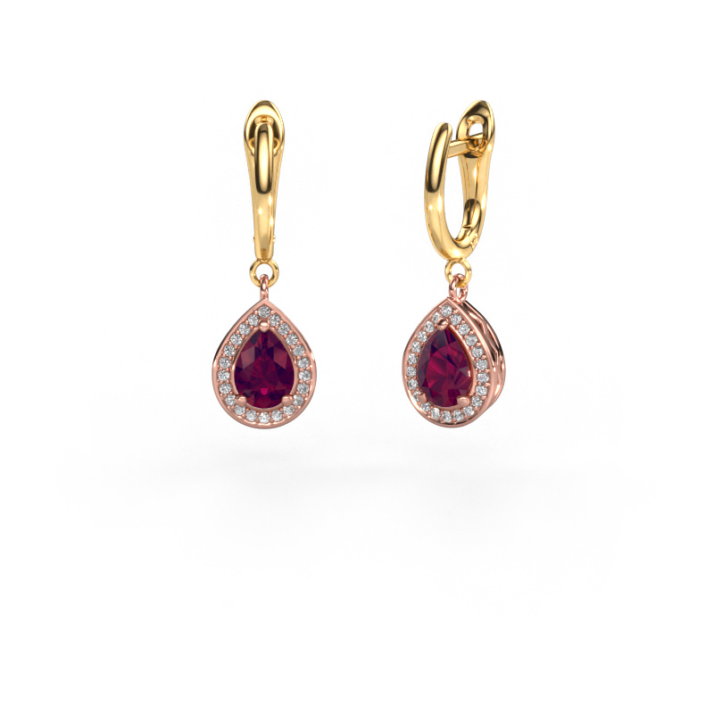 Image of Drop earrings Ginger 1 585 rose gold Rhodolite 7x5 mm