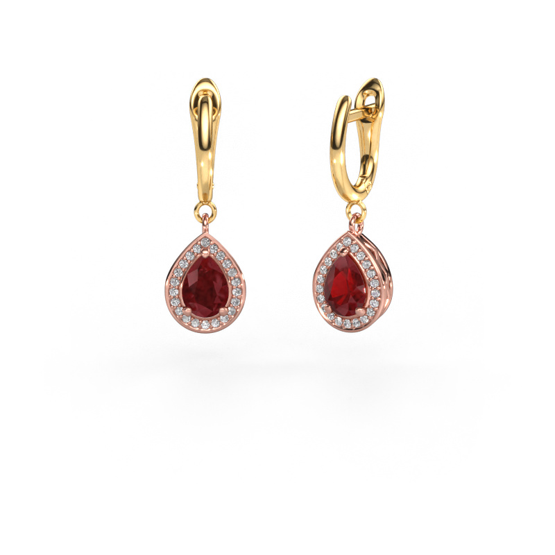 Image of Drop earrings Ginger 1 585 rose gold Ruby 7x5 mm