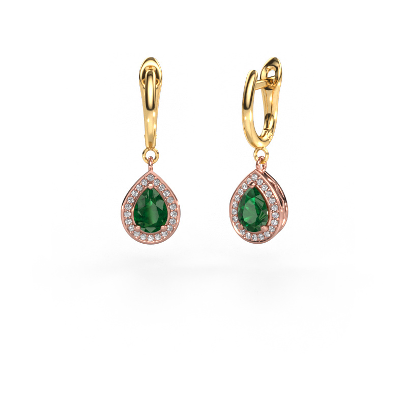Image of Drop earrings Ginger 1 585 rose gold Emerald 7x5 mm