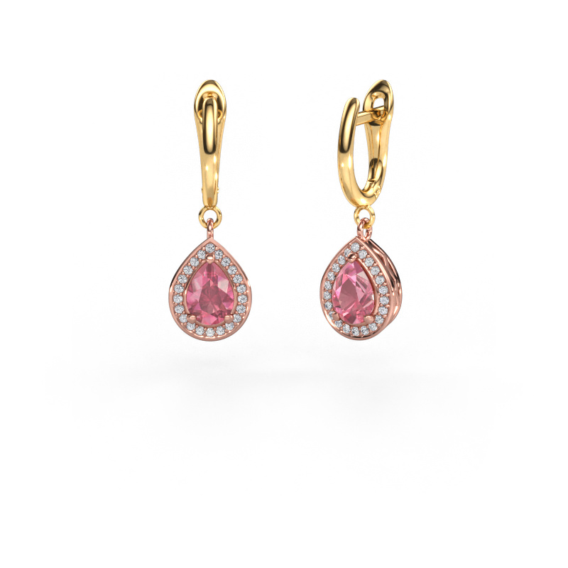 Image of Drop earrings Ginger 1 585 rose gold Tourmaline pink 7x5 mm