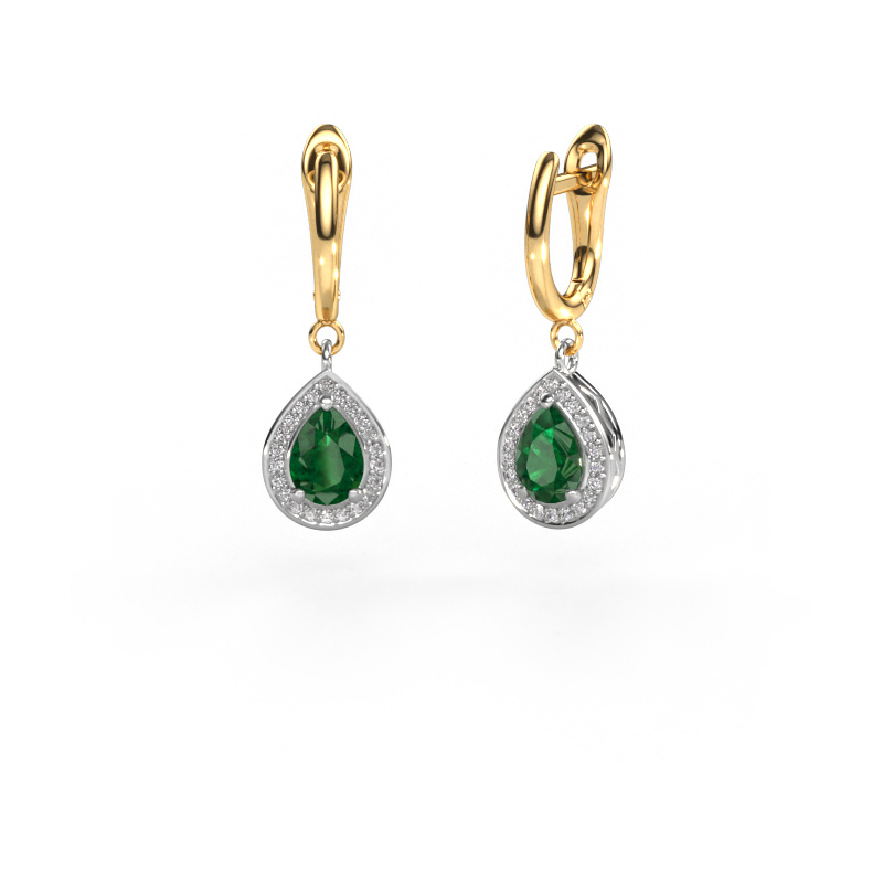Image of Drop earrings Ginger 1 585 white gold Emerald 7x5 mm