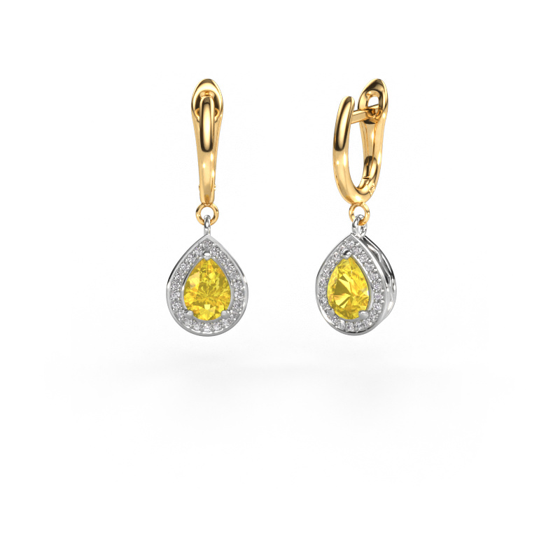 Image of Drop earrings Ginger 1 585 white gold Yellow sapphire 7x5 mm