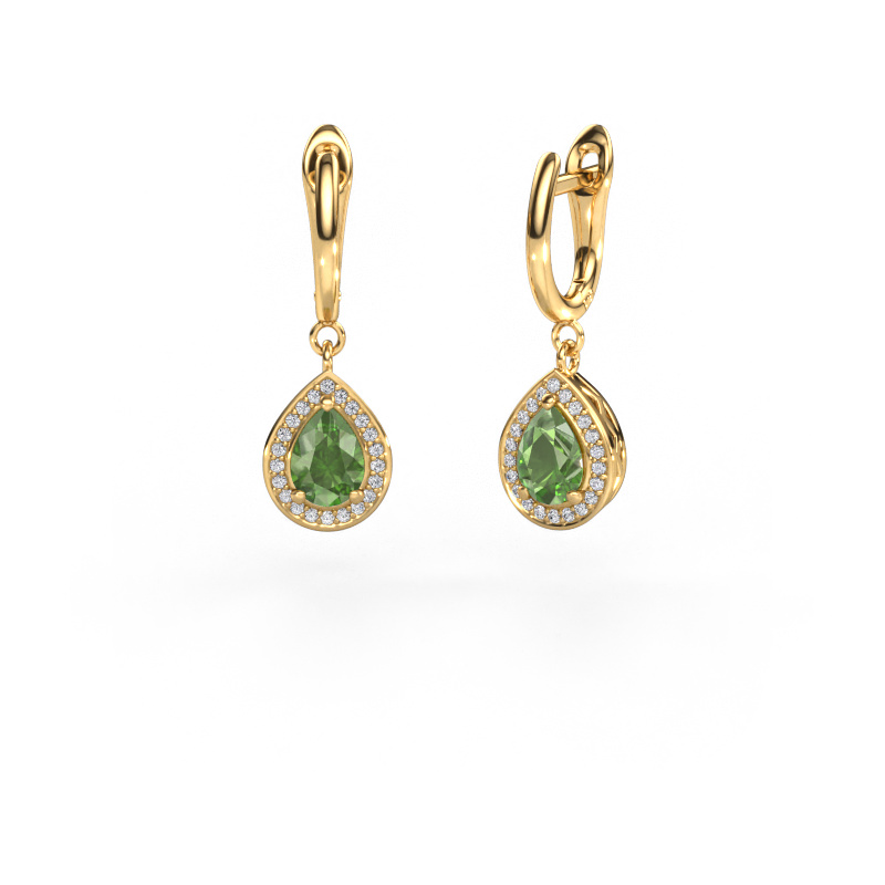 Image of Drop earrings Ginger 1 585 gold Tourmaline green 7x5 mm