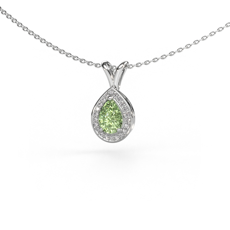 Image de Pendentif Ginger 585 or blanc Diamants synthétiques vert 7x5 mm