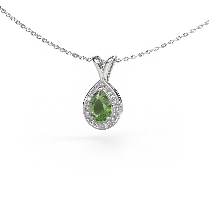 Image de Pendentif Ginger 585 or blanc Vert tourmaline 7x5 mm