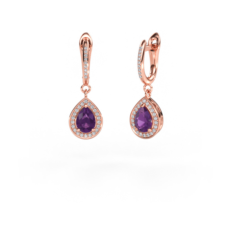 Image of Drop earrings Ginger 2 585 rose gold Amethyst 7x5 mm