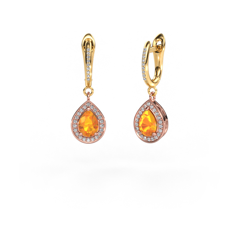 Image of Drop earrings Ginger 2 585 rose gold Citrin 7x5 mm