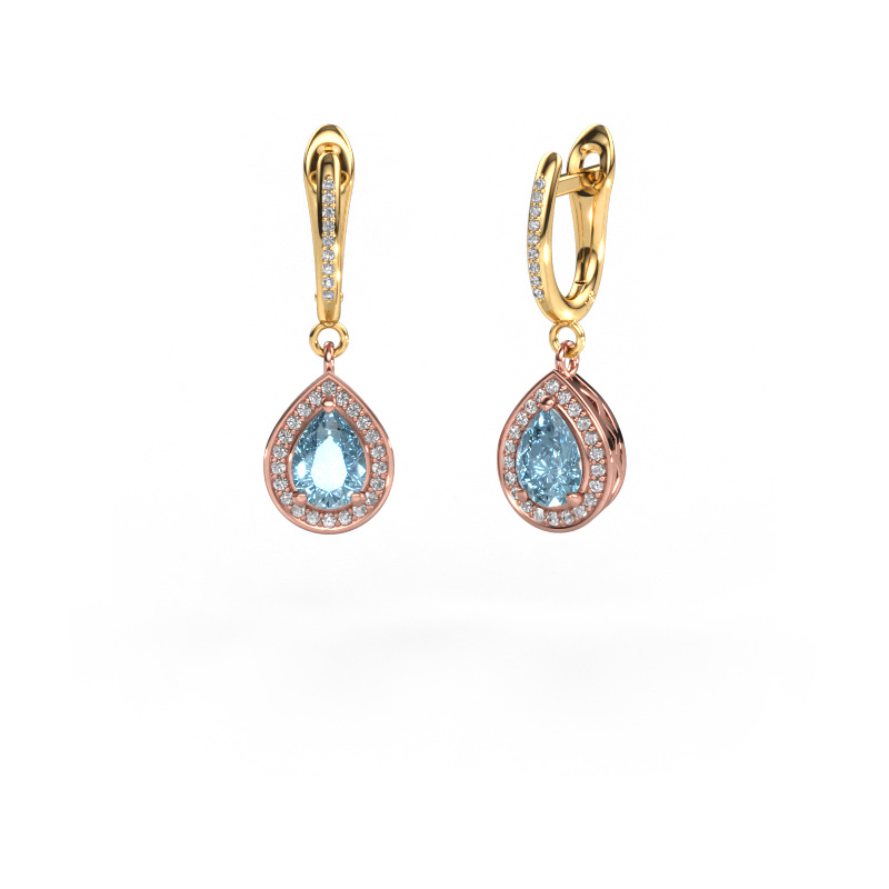 Image of Drop earrings Ginger 2 585 rose gold Blue lab grown diamond 7x5 mm